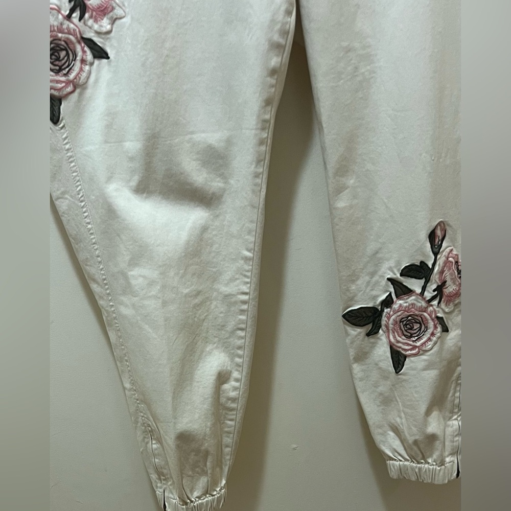 Lane Bryant Birch Embroidered Utility Ankle Pants cream pink roses - Picture 5 of 10